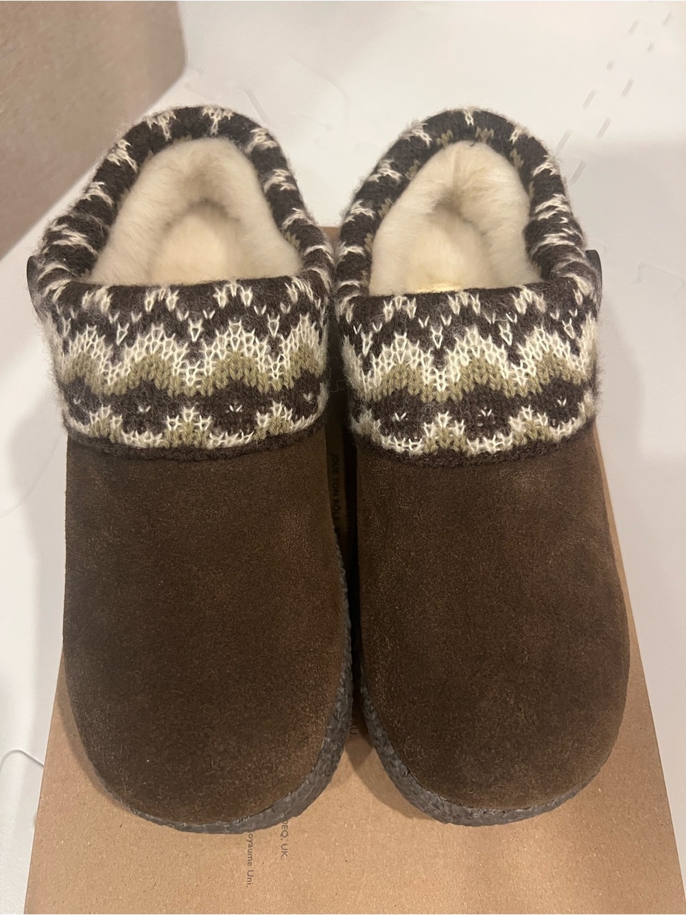 Clarks Fair Isle suede clog slippers